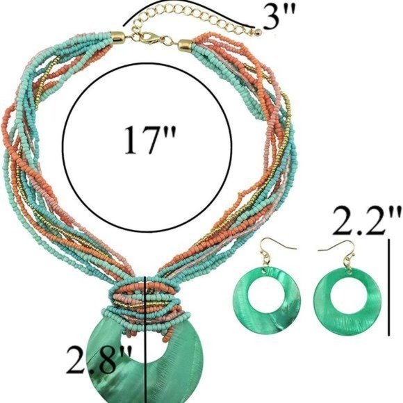 New Multi Strand  Colorful Beaded Necklace with Big Circle Shell Pendant - Picture 3 of 8